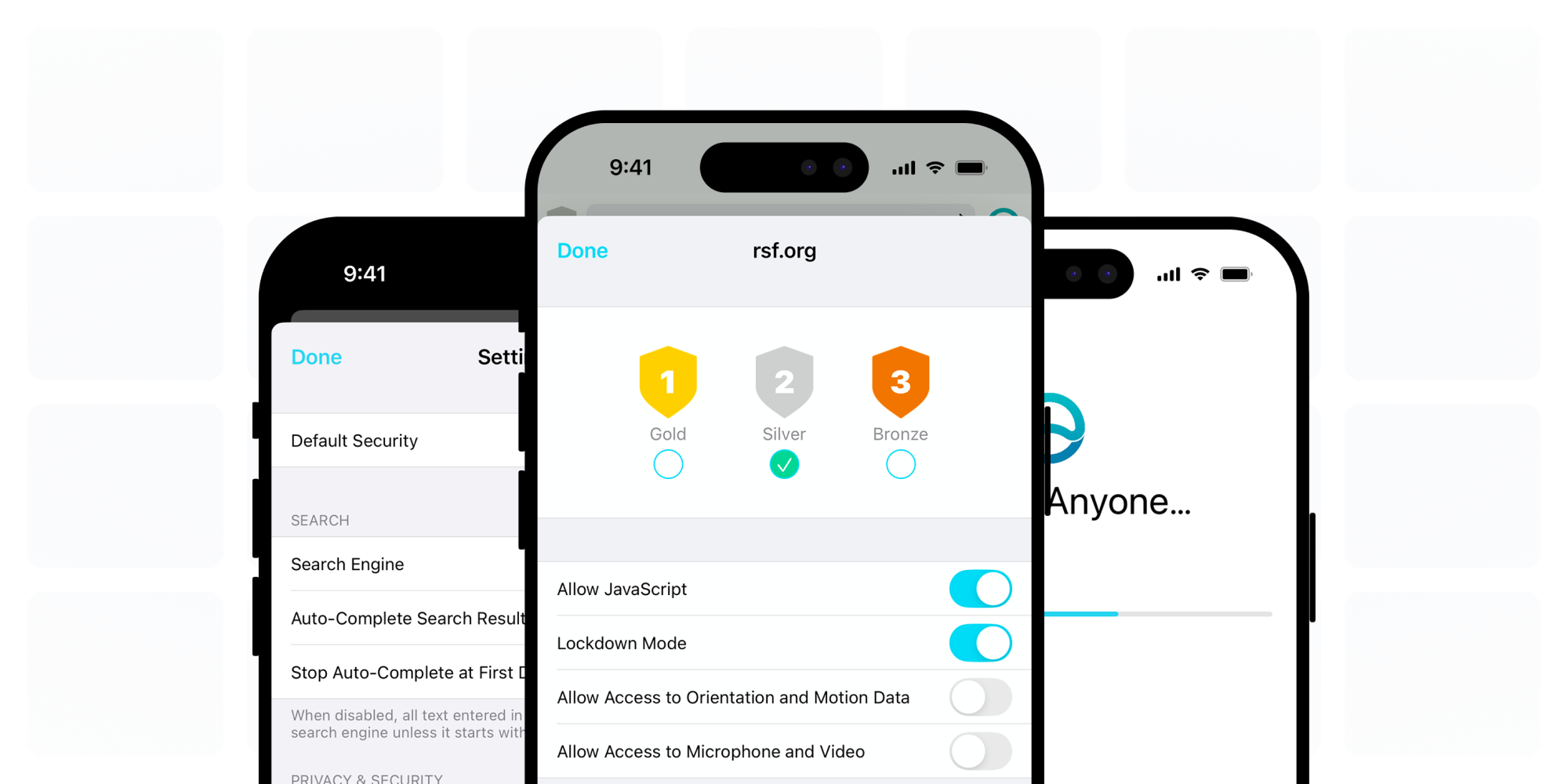 Anyone app graphic showing devices protected by the network