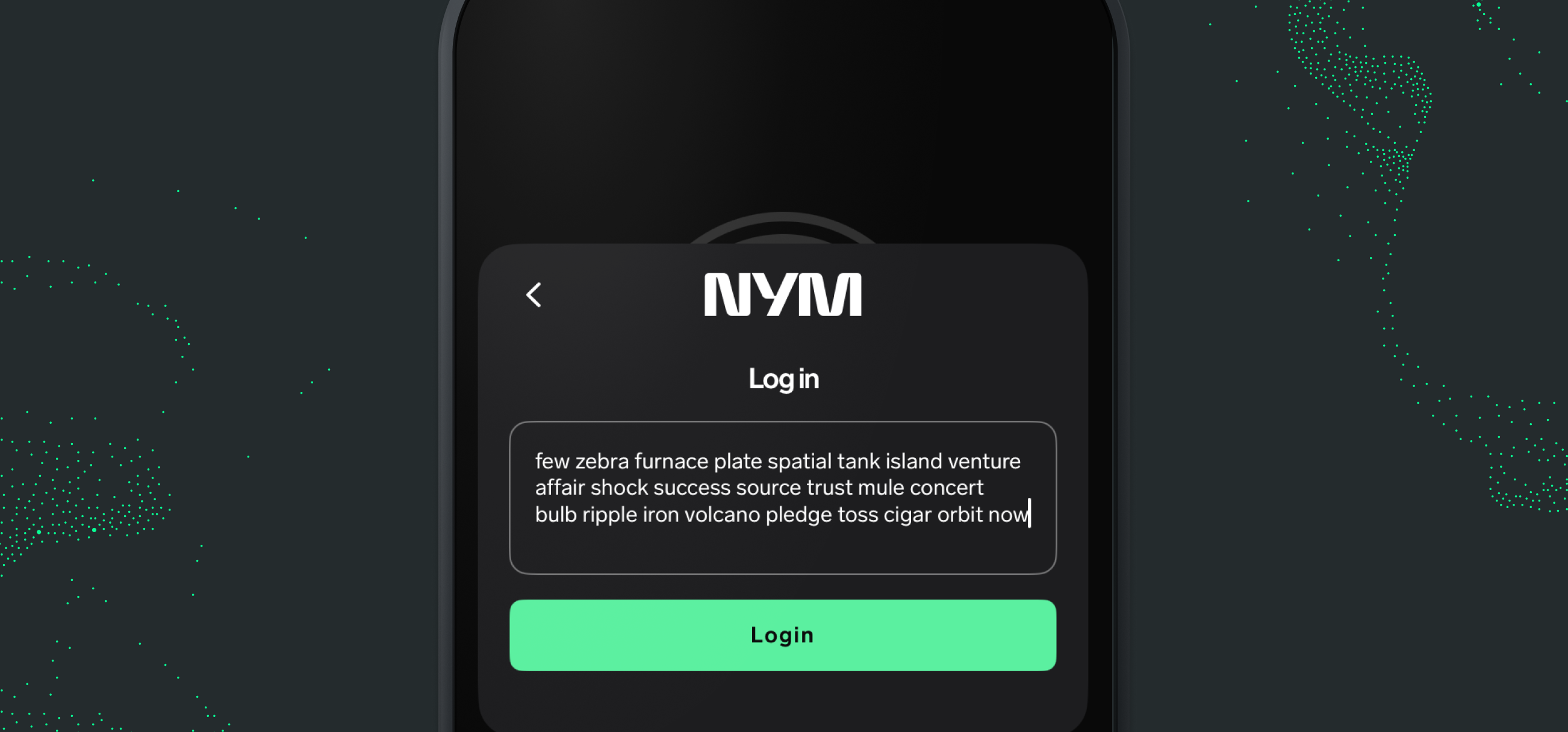 NymVPN anonymous sign-in using a 24-word passphrase